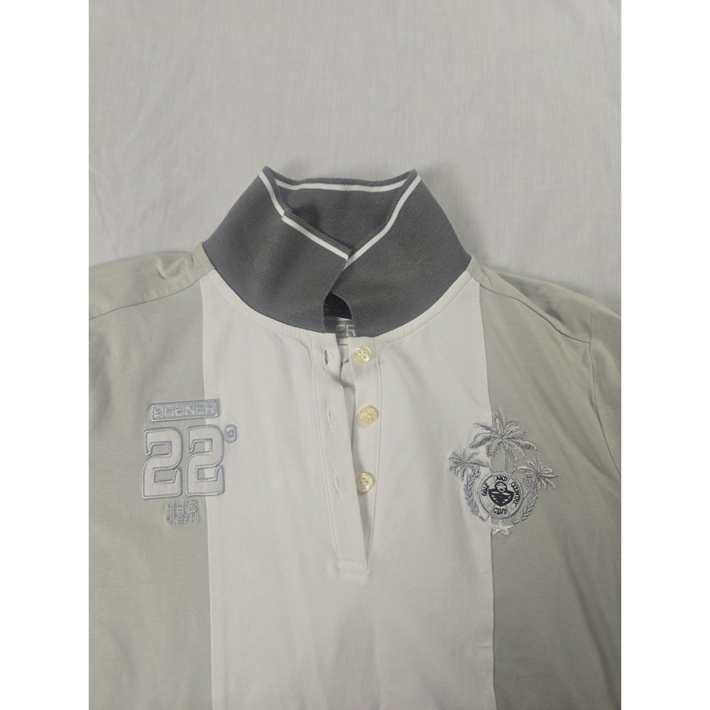 Bogner Polo Shirt Womens Medium Gray White Colorblock Golf Club Embroidered
